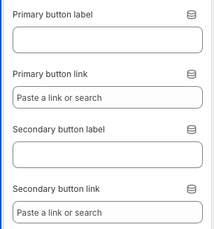 Theme editor settings for About story media, journey, quote, and call to action fields.