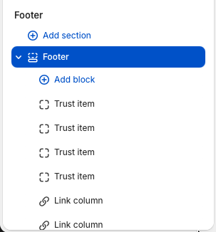 Kronox footer section selected in the Shopify theme editor.